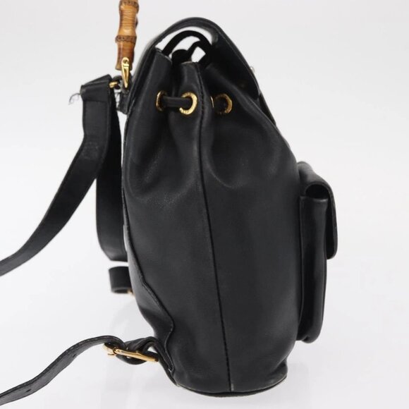 GUCCI Bamboo Backpack Leather Black Gold 003 2058 0030 Auth 151518 main image 10